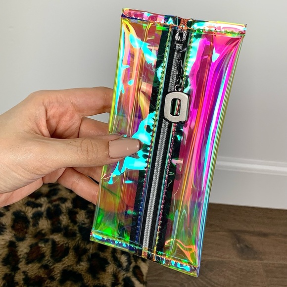 Womens NEW Pink/Orange/Blue Holographic Mini Cosmetic Bag/Coin Purse Clutch NWT - Picture 6 of 10